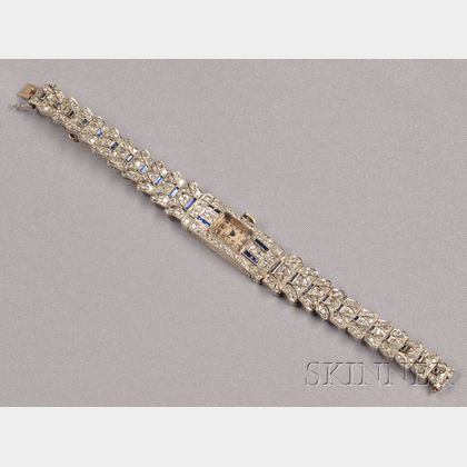 Art Deco 18kt White Gold and Diamond Wristwatch, Longines