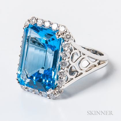 14kt Gold, Blue Topaz, and Diamond Cocktail Ring