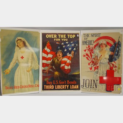 Two WWI Lithograph Red Cross Posters and a War Bond Poster