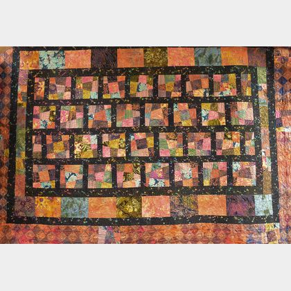Large Contemporary Hand-sewn Quilt. Estimate $300-500