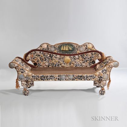 Classical-style Shell-decorated and Red-painted Sofa