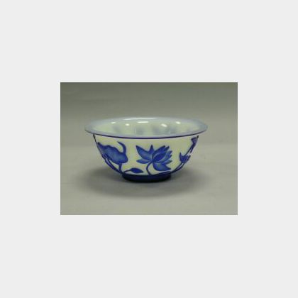 Peking Blue Cameo Cut to White Glass Bowl. 