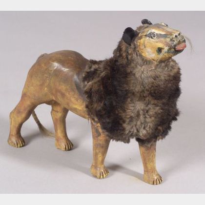 Carved and Painted Wooden Figure of a Lion