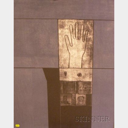 Framed Print of Hand and Symbols Attributed to Karl Albert Kasten (American, b. 1916)
