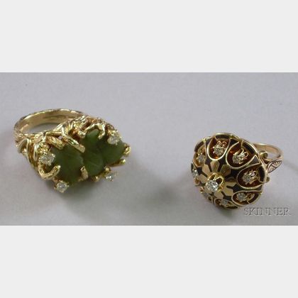Two 14kt Gold and Diamond Melee Cocktail Rings