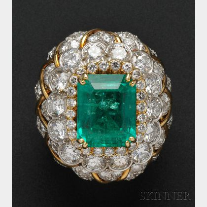 Platinum, 18kt Gold, Emerald, and Diamond Ring, David Webb