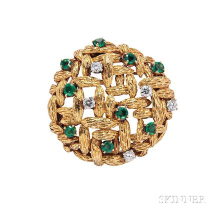18kt Gold, Diamond, and Emerald Brooch, Mauboussin Paris