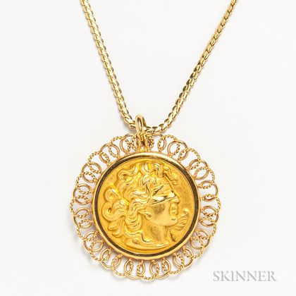 18kt Gold Justice Pendant/Brooch and Chain