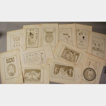 French School, 19th Century Twelve Engraved Plates on Antique Subjects