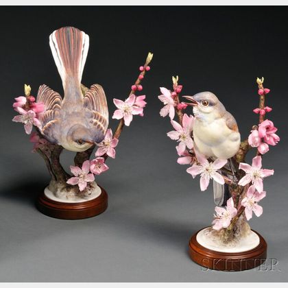 Pair of Dorothy Doughty for Royal Worcester Bone China Mocking-birds
