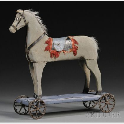 Folk Carved and Painted Wooden Horse Pull-toy