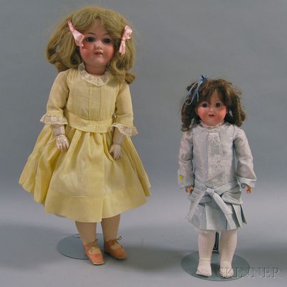 Two Armand Marseille 390 and 390n Bisque Head Girl Dolls