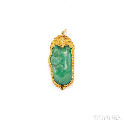 Gold, Jadeite, and Diamond Pendant