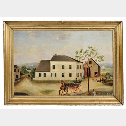 American School, 19th Century Portrait of a White House and Gray Barn