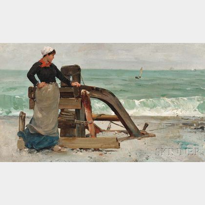 American School, 19th Century Young Woman on the Beach