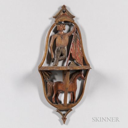 Carved and Painted Mahogany Sailor and Horse Wall Shelf