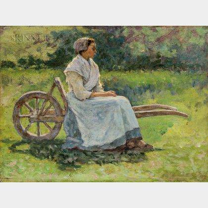 Ernest Lee Major (American, 1864-1950) Girl Resting on a Wheelbarrow