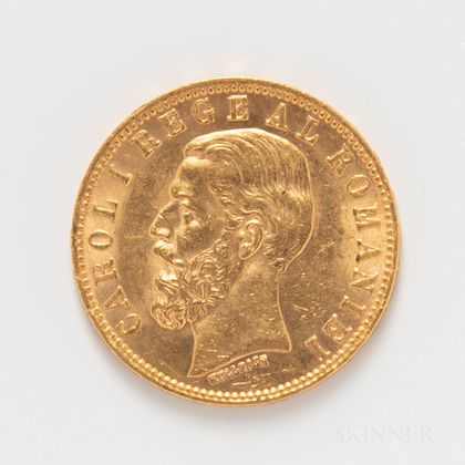1890 Romanian 20 Lei Gold Coin. Estimate $300-500
