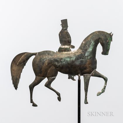 Sheet Copper Horse and Rider Weathervane