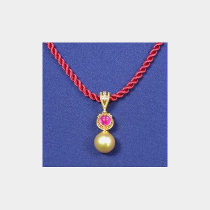 22kt and 18kt Gold, Ruby, and Pearl Pendant Necklace, Zaffiro