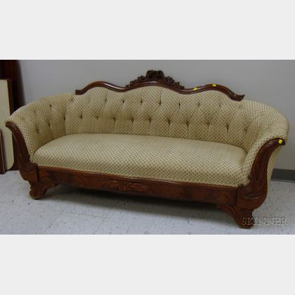 Victorian Upholstered Carved Walnut Sofa