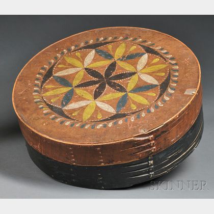 Compass-decorated, Polychrome-painted Covered Round Storage Box