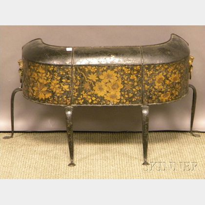 Victorian Gilt Floral-decorated Black-painted Iron Fireplace Fender