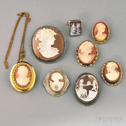 Group of Mostly Shell-carved Cameo Jewelry