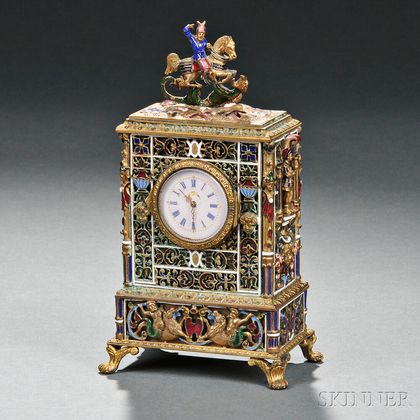 Continental Gilt-metal and Enamel Table Clock