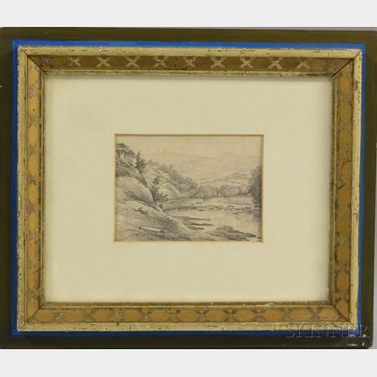 American School, 20th Century Landscape Sketch: River and Hills