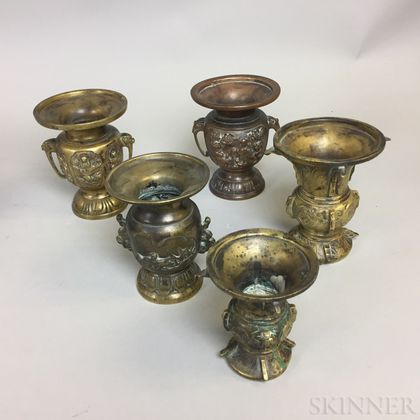Five Mostly Bronze Temple Jars