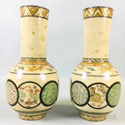 Pair of Export Cream-glazed Satsuma-style Vases