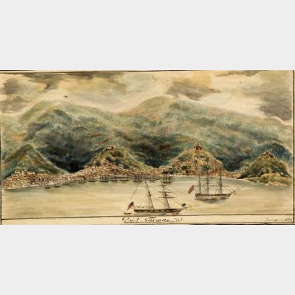 Attributed to Henry Schreiner Stellwagen (American, d. 1866) Two Watercolor Views of Caribbean Islands.