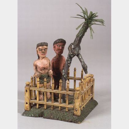 Carved and Painted Folk Art Adam and Eve Figural Group