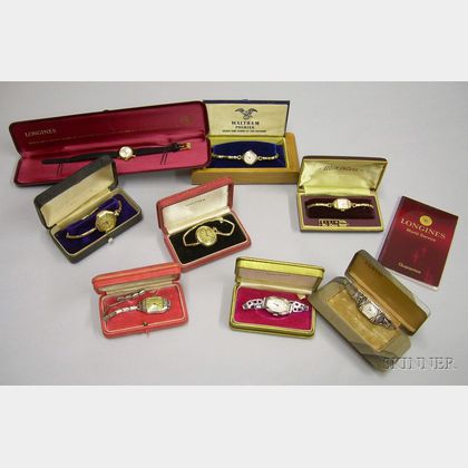 Eight Boxed Ladys Vintage Elgin, Waltham, and Longines Wristwatches. 