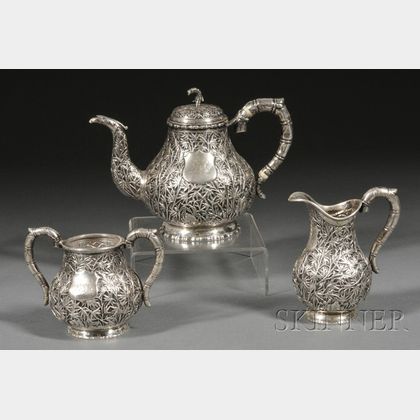 Three Piece Chinese Export Silver Tete-a-tete Tea Set