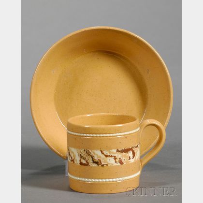 Mocha Decorated Yellowware Cup and Saucer