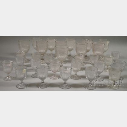 Colorless Pressed Ribbed Bellflower Pattern Glass Stemware