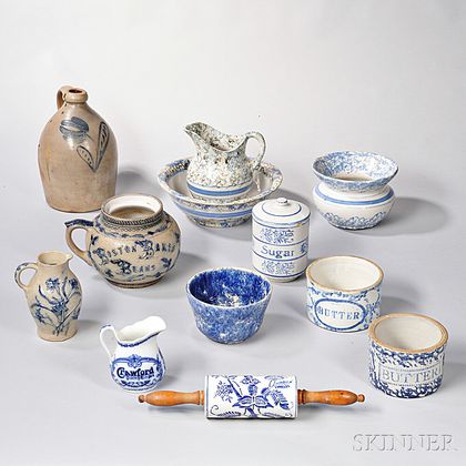 Twelve Pieces of Blue and White Stoneware