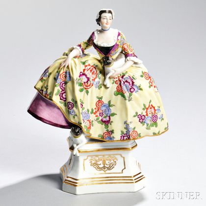 Meissen-style Porcelain Figure of a Woman and Pugs