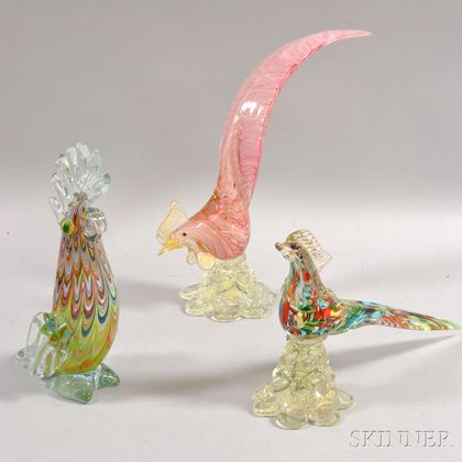 Three Murano Art Glass Birds