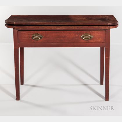 Red-painted Card Table with Drawer