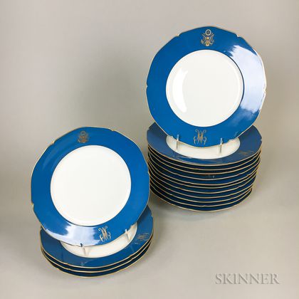 Set of Twelve Sevres Porcelain Dinner Plates and Four Salad Plates