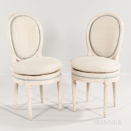 Pair of Louis XVI Gray-painted Side Chairs