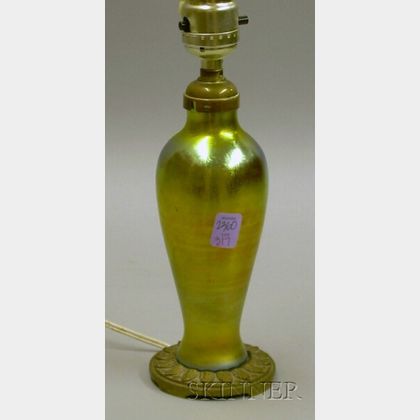Steuben Aurene Glass Vase Table Lamp Mounted with Brass Base