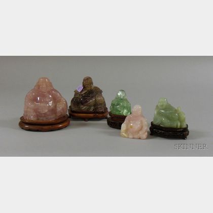 Five Chinese Carved Hardstone Seated Buddha Figures