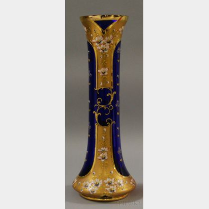 Large Gilt and Enamel Decorated Cobalt Glass Vase