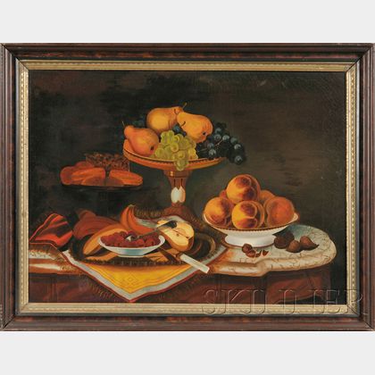 American School, Early 19th Century Still Life with Fruit on a Marble Top Table.