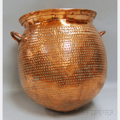 Large Globular Wrought and Pierced Copper Sieve