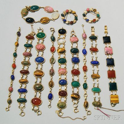 Group of Gold-filled Hardstone Scarab Jewelry